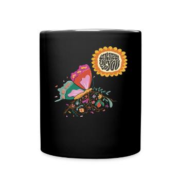 Citation de motivation du papillon tournesol avec du beurre - Mug uni - noir - Devant