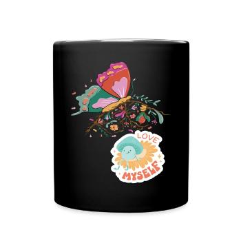 Love Motivational Saying with Butterfly and Cute B - Tasse einfarbig - Schwarz - Vorne