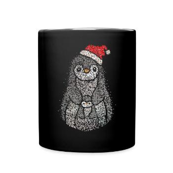 Pinguin Mama Mutter Weihnachtsoutfit Nikolausmütze - Tasse einfarbig - Schwarz - Vorne