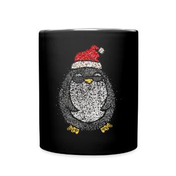 Pinguin Weihnachtszeit Nikolausmütze Ugly Xmas - Tasse einfarbig - Schwarz - Vorne
