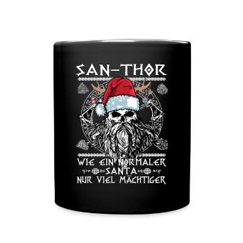 San-Thor - Santa Claus Viking Weihnachts Outfit - Tasse einfarbig - Schwarz - Vorne