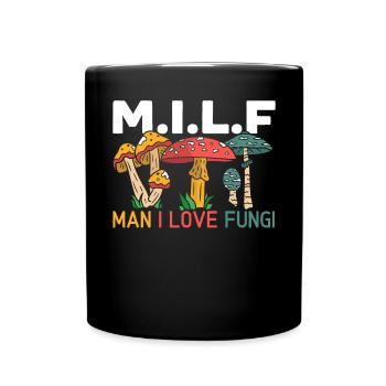 Mann, den ich liebe Pilze Mykologie Morcheljagd - Tasse einfarbig - Schwarz - Vorne