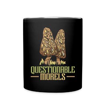 Questionable Morels Mushroom Mycology Foraging - Full Colour Mug - black - Front
