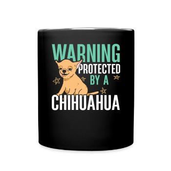 Warning Protected By Chihuahua Dog Owner Puppy - Full Colour Mug - black - Front