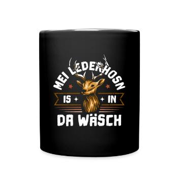 Mei Lederhosn is in da Wäsch - Tasse einfarbig - Schwarz - Vorne