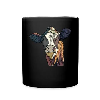 Landwirt Rind Tierkopf Motiv Aufdruck mit Stier - Tasse einfarbig - Schwarz - Vorne