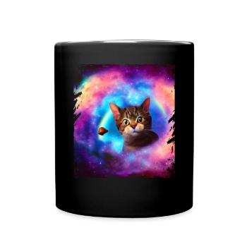 Süße Katze im Raum Kitty Rainbow Galaxy - Tasse einfarbig - Schwarz - Vorne