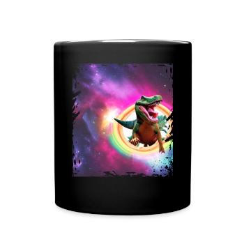 Lustiger Dinosaurier im Weltraum T-Rex Regenbogen - Tasse einfarbig - Schwarz - Vorne