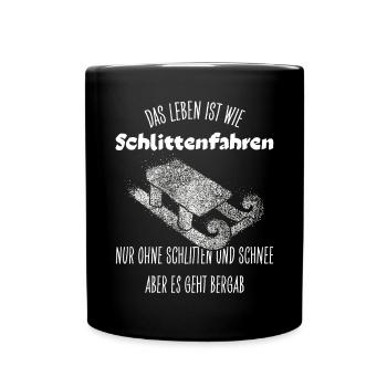 Schlitten fahren Rodeln Wintersport Weihnachten - Tasse einfarbig - Schwarz - Vorne