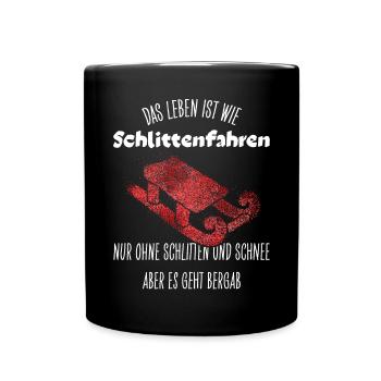 Schlitten Schlittenfahren Rodeln Wintersport - Tasse einfarbig - Schwarz - Vorne