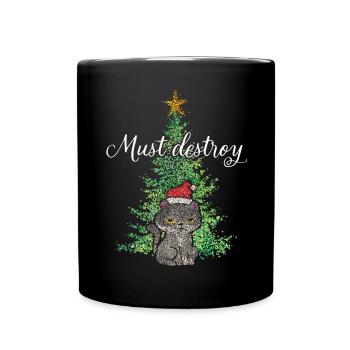 Christmas Tree Cats Christmas Tree Santa Hat - Full Colour Mug - black - Front
