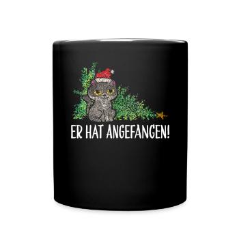 Katze Katzen Catmas Weihnachtsbaum Christbaum Xmas - Tasse einfarbig - Schwarz - Vorne