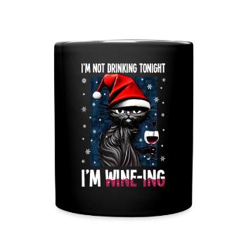 Christmas Cat Cat Wine Glass Wine Gift - Full Colour Mug - black - Front