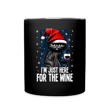 Funny Christmas Cat with Wine Glass Wine Gift - Full Colour Mug - black - Front