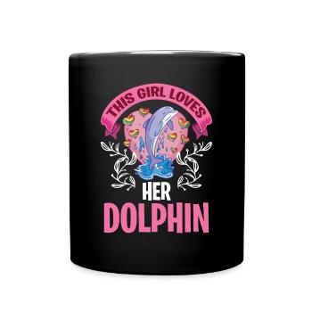 Girl loves dolphin whale Cute dolphins underwater - Full Colour Mug - black - Front