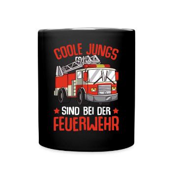 Coole Jungs gehen zur Feuerwehr Feuerwehrmann - Tasse einfarbig - Schwarz - Vorne