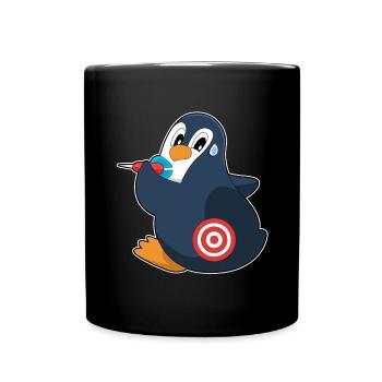 Pinguin Dart Dartpfeil Dartscheibe - Tasse einfarbig - Schwarz - Vorne