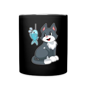 Cat Angler Fish Fishing - Full Colour Mug - black - Front