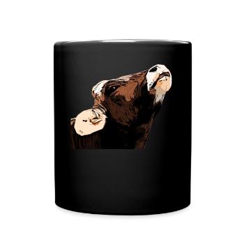 Landwirt Rind Tierkopf Motiv Aufdruck mit Stier - Tasse einfarbig - Schwarz - Vorne