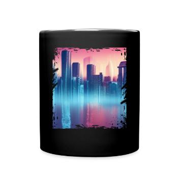 Futuristische Vaporwave City Skyline Cityscape Sci - Tasse einfarbig - Schwarz - Vorne