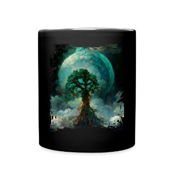 World Tree Yggdrasil Tree of Life Digitales Malere - Tasse einfarbig - Schwarz - Vorne