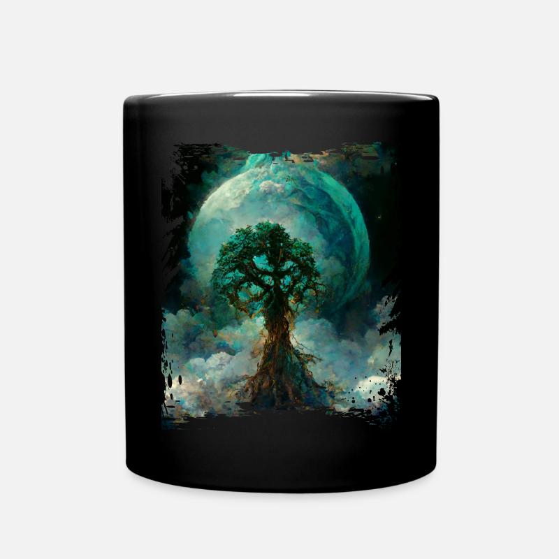 World Tree Yggdrasil Tree of Life Digitales Malere - Tasse einfarbig - Schwarz