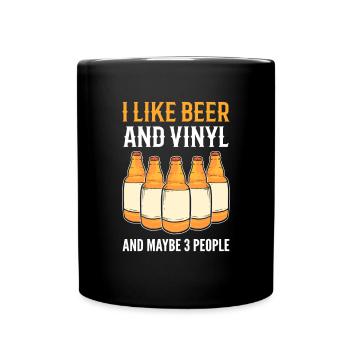 J’aime la bière et le vinyle et peut-être 3 personnes. - Mug uni - noir - Devant