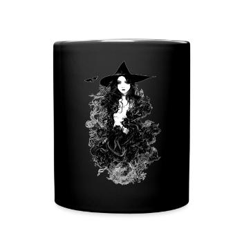 Hexenporträt Schöne Wicca Frau okkulte Gemälde - Tasse einfarbig - Schwarz - Vorne