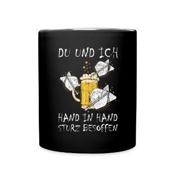 Bier Darts Verein Bar Verein Hand in Hand besoffen - Tasse einfarbig - Schwarz - Vorne