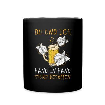 Bier Darts Verein Bar Verein Hand in Hand besoffen - Tasse einfarbig - Schwarz - Vorne