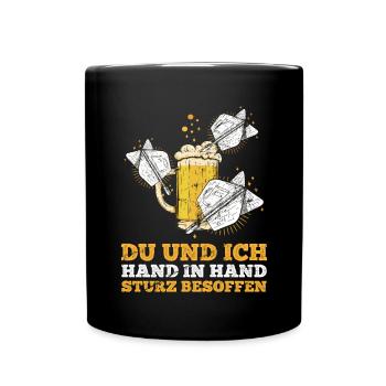 Bier Darts Verein Bar Verein Hand in Hand besoffen - Tasse einfarbig - Schwarz - Vorne
