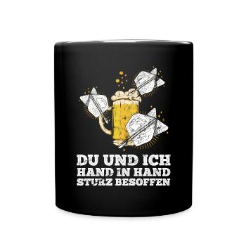Bier Darts Verein Bar Verein Hand in Hand besoffen - Tasse einfarbig - Schwarz - Vorne