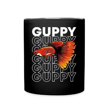 Guppy-Fisch im Stil der 80er Jahre Tropischer Fischhalter - Tasse einfarbig - Schwarz - Vorne