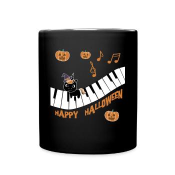 Black Unicorn wishes Happy Halloween - Full Colour Mug - black - Front