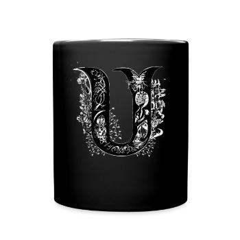 Buchstabe U Monogramm Handgezeichnete Typografie G - Tasse einfarbig - Schwarz - Vorne