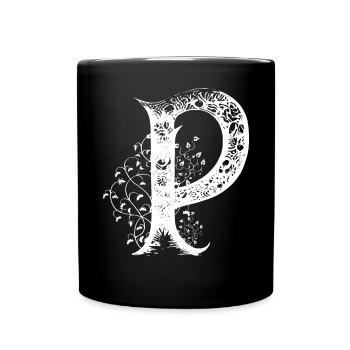 Buchstabe P Monogramm Hand gezeichnet Typografie G - Tasse einfarbig - Schwarz - Vorne