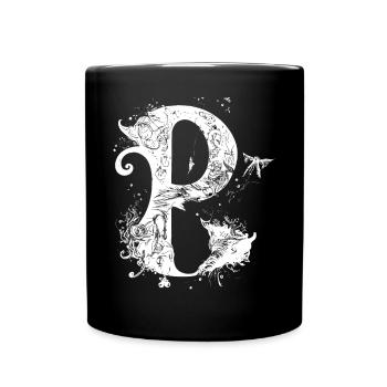 Buchstabe p Monogramm Hand gezeichnet Gothic Witch - Tasse einfarbig - Schwarz - Vorne