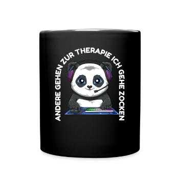 Gaming Baby Panda - Lustiges Gamer Zocken - Tasse einfarbig - Schwarz - Vorne