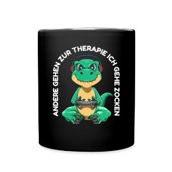 Gaming T-Rex - Lustiges Gamer Zocken Videospiele - Tasse einfarbig - Schwarz - Vorne