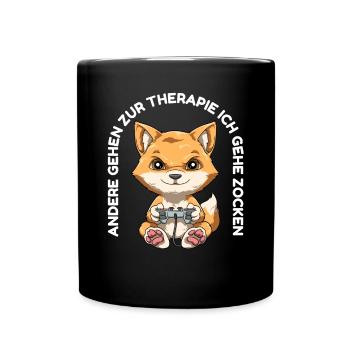 Gamer Fuchs - Lustiges Gamer Zocken Videospiele - Tasse einfarbig - Schwarz - Vorne