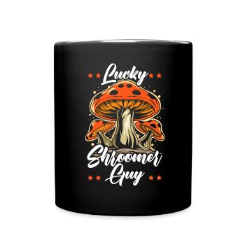 Lucky Shroomer Guy Mushroom Mycology Morel Hunting - Full Colour Mug - black - Front