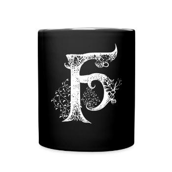 F Monogramm Alphabet Schriftzug Hand gezeichnet Go - Tasse einfarbig - Schwarz - Vorne