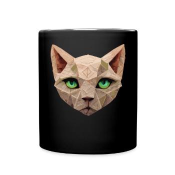 Sphinx Cat Polygon Low Poly Cats Gesicht - Tasse einfarbig - Schwarz - Vorne