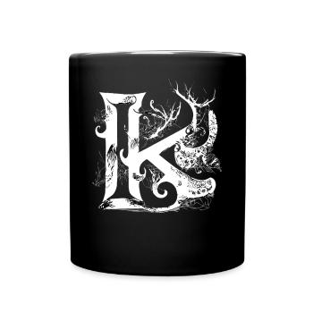 Buchstabe K Monogramm Handgezeichnete Typografie G - Tasse einfarbig - Schwarz - Vorne