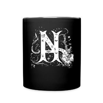 Buchstabe N Monogramm Handgezeichnete Typografie G - Tasse einfarbig - Schwarz - Vorne