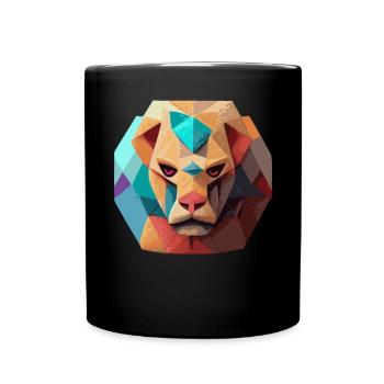 Geometrischer Löwenpolygon niedriger Poly Löwenges - Tasse einfarbig - Schwarz - Vorne