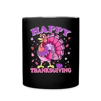Female Turkey Happy Thanksgiving - Full Colour Mug - black - Front