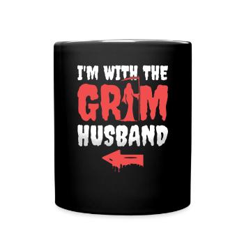 Ich bin mit dem Sensenmann Lustiges Halloween - Tasse einfarbig - Schwarz - Vorne