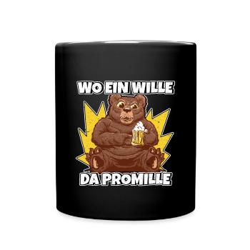 Lustiger Trinkspruch Wo ein Wille da Promille Bier - Tasse einfarbig - Schwarz - Vorne