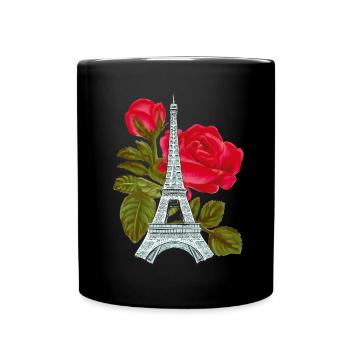 Tour Eiffel avec Rose Love Paris Roses Français - Mug uni - noir - Devant